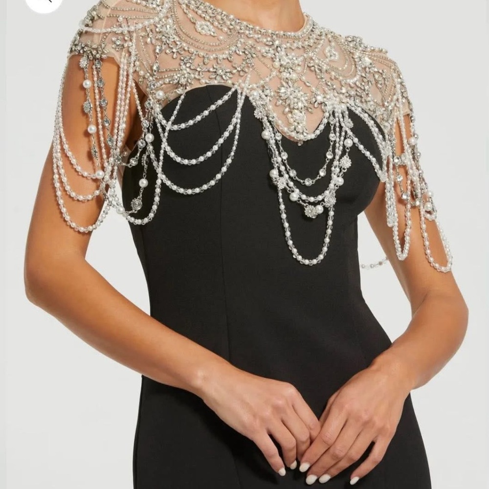 Mac Duggal Black Dress with Pearl Accents - Picture 2 of 8